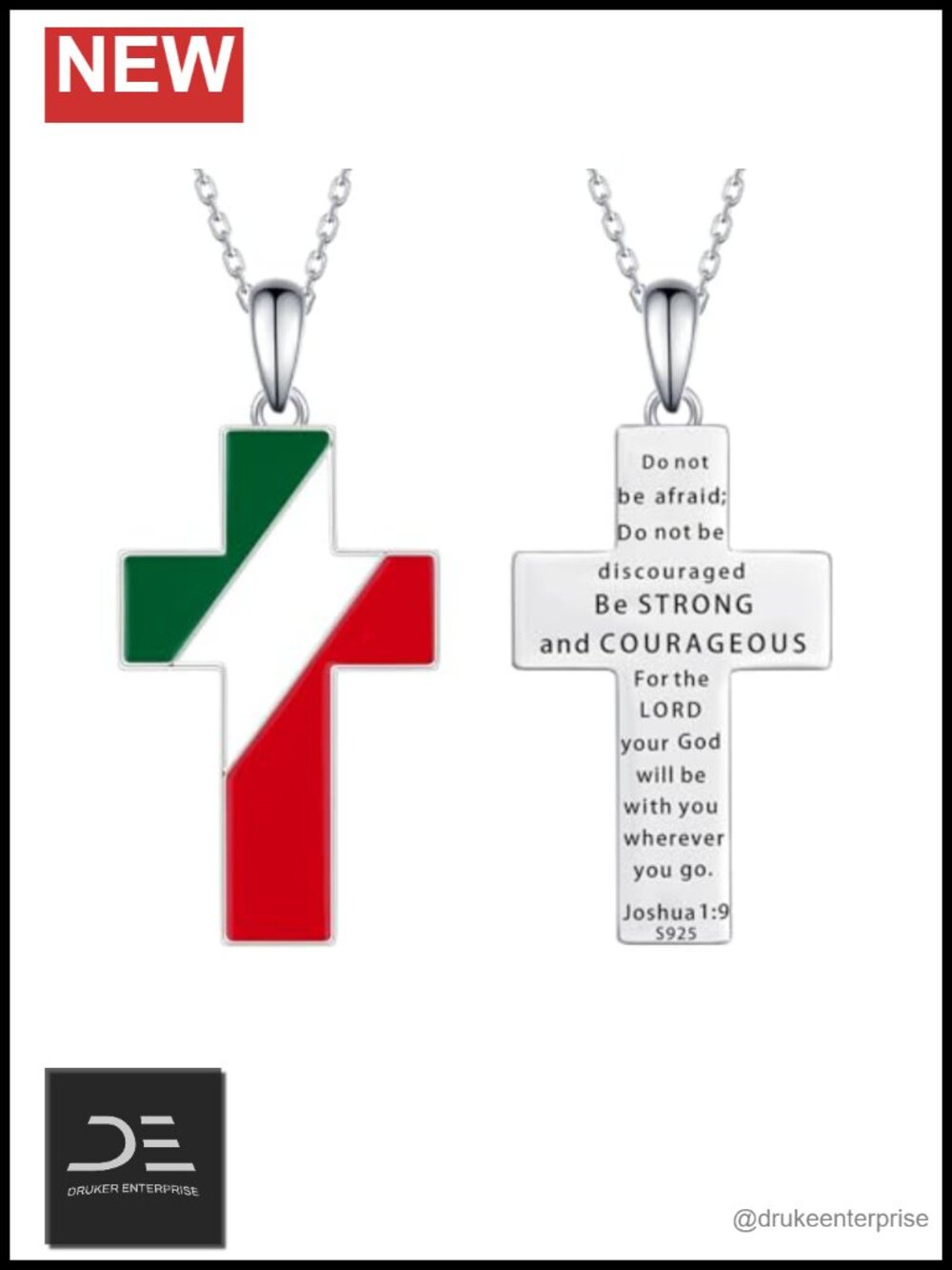 925 Sterling Silver Italian Flag Cross Pendant Necklace with Chain Unisex Gift
